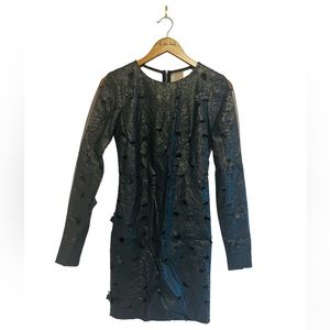 Floral Cut Out Leather Dress W/Sheer Back